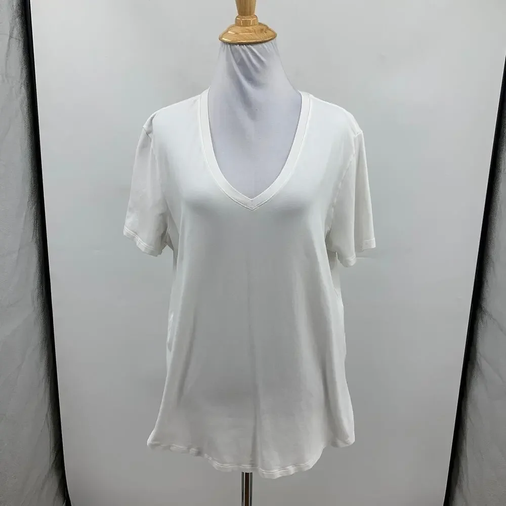 Lululemon T Shirt Womens 8/10 White Short Sleeve V Neck Curve Hem Lightweight